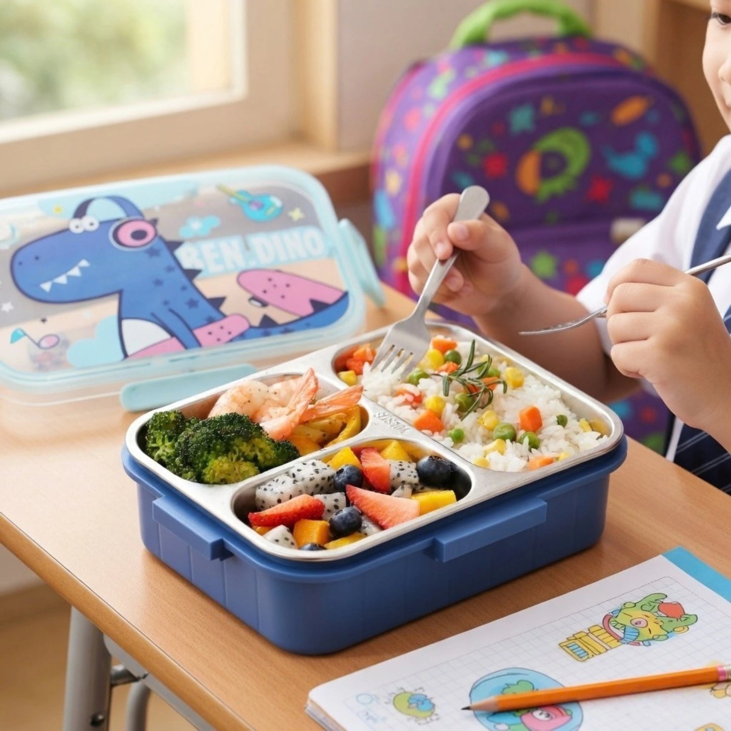 Stainless Steel Bento Lunch Box with Spoon & Chopsticks