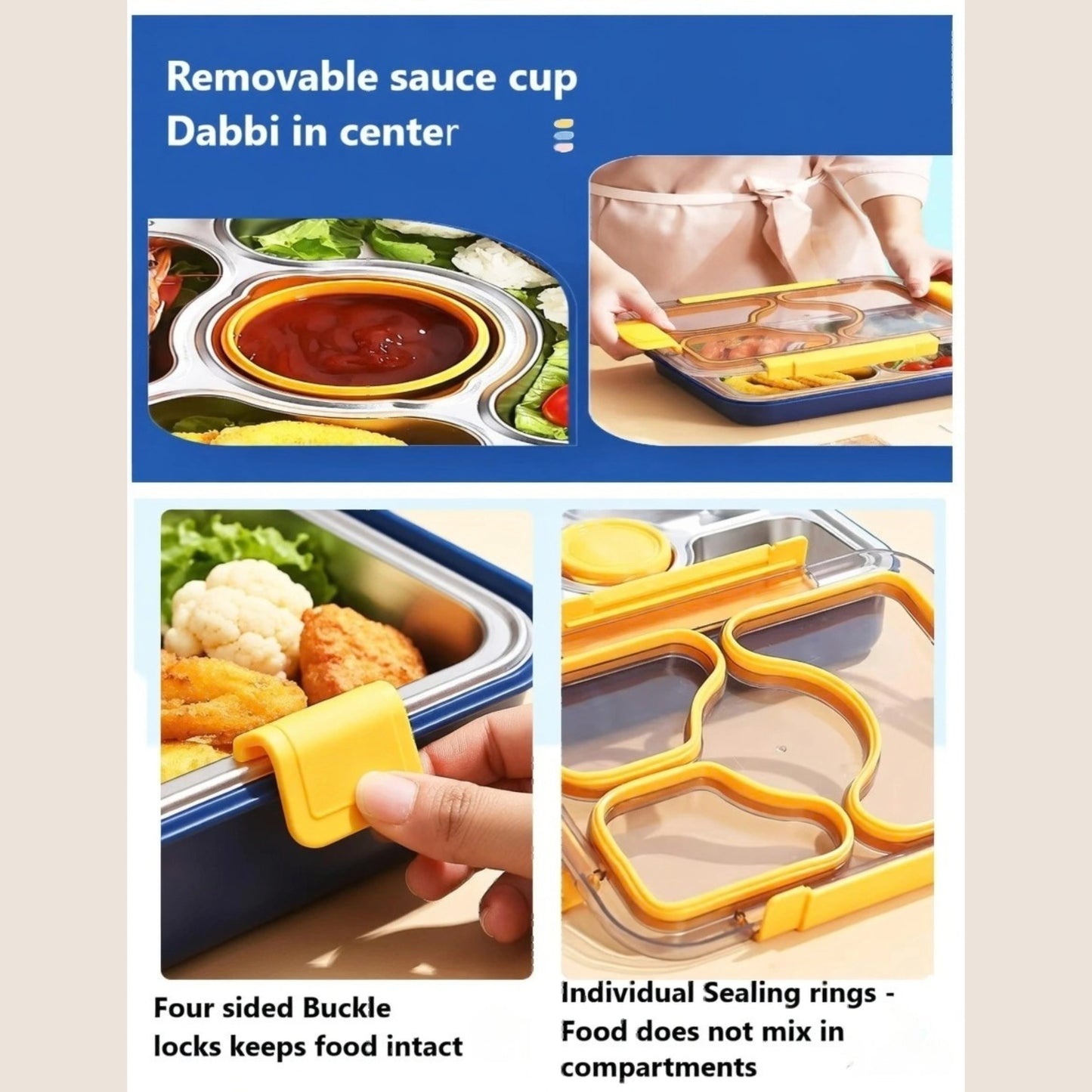 Stainless Steel Bento Lunch Box with Sauce Cup