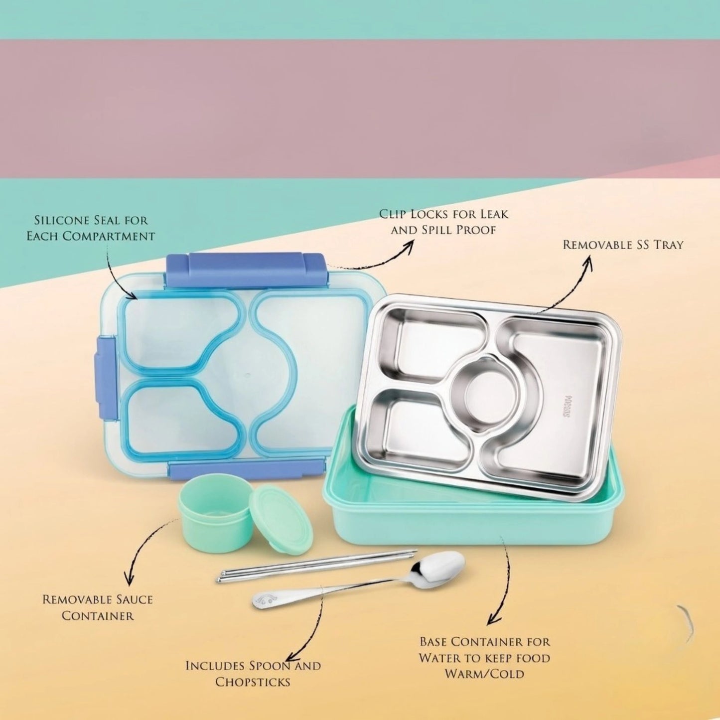 Stainless Steel Bento Lunch Box with Sauce Cup