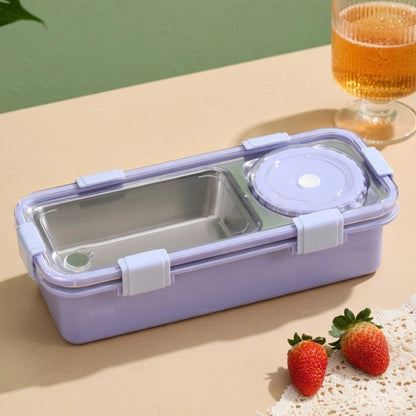 Stainless Steel 2 Compartment Lunch Box with Sauce Cup