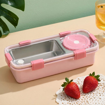 Stainless Steel 2 Compartment Lunch Box with Sauce Cup