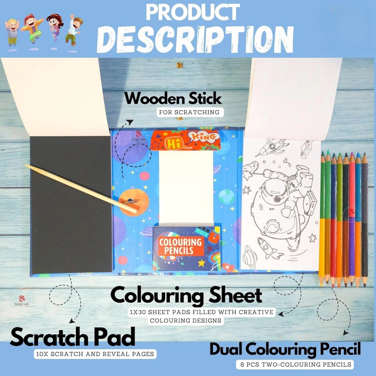 Colouring Book Set with Scratch Art
