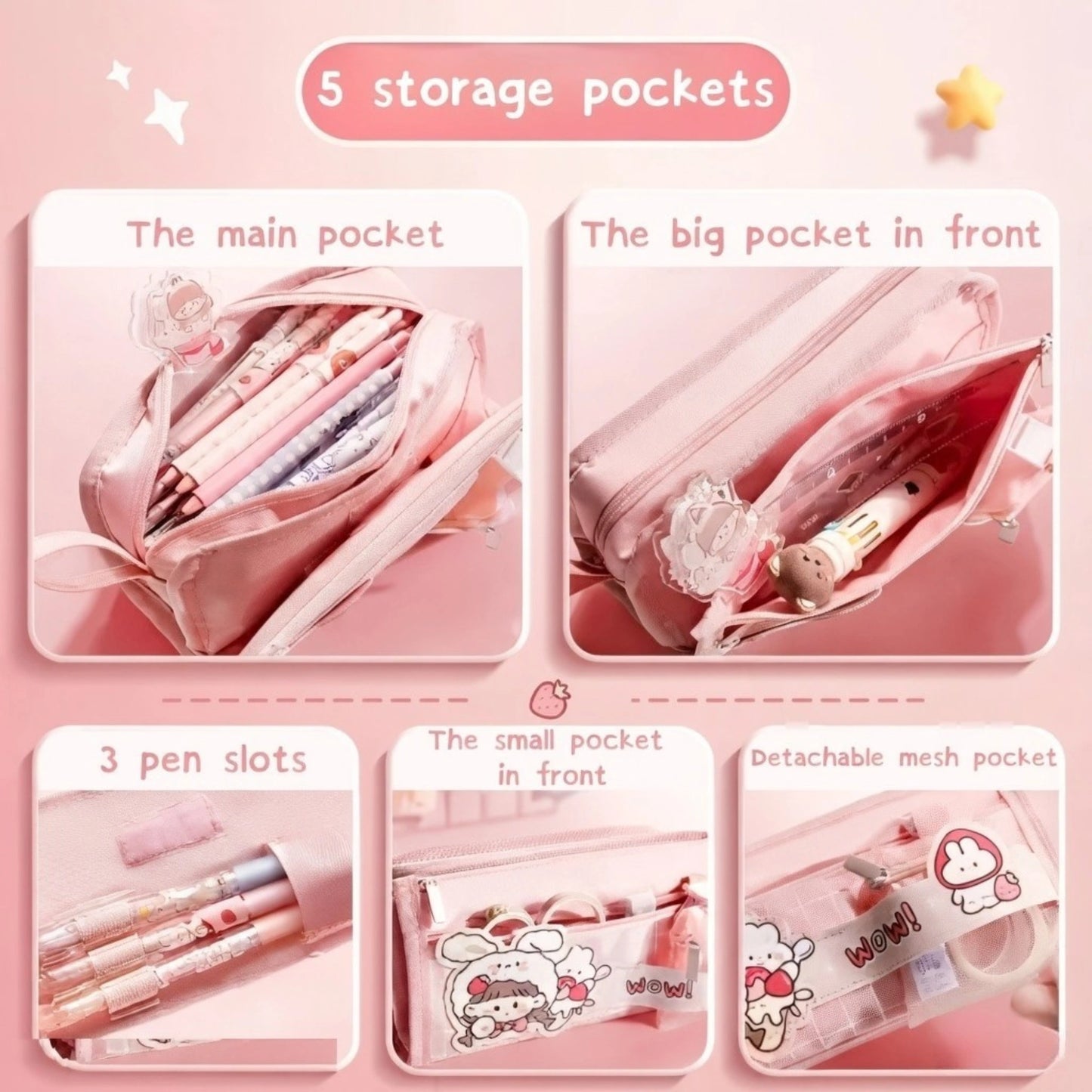 Cute Multi Pocket Pencil Case