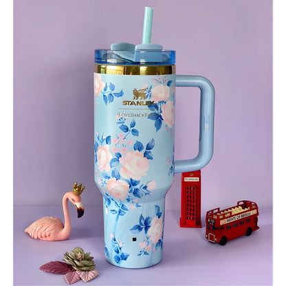 Floral Insulated Tumbler with Handle & Straw