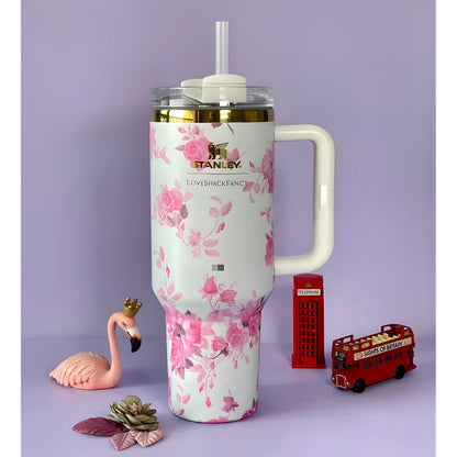 Floral Insulated Tumbler with Handle & Straw