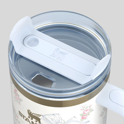 Floral Insulated Tumbler with Handle & Straw