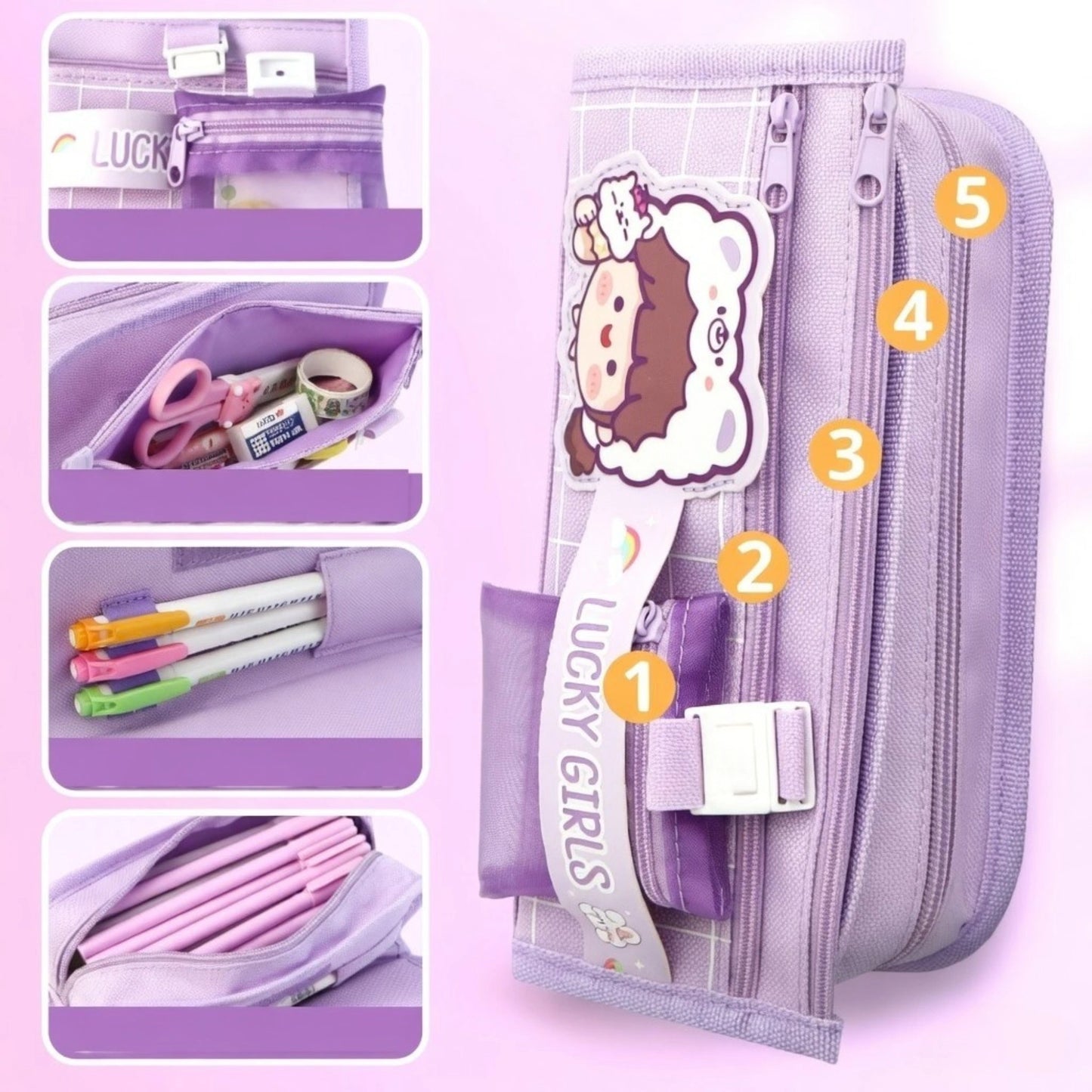 Cute Multi Pocket Pencil Case
