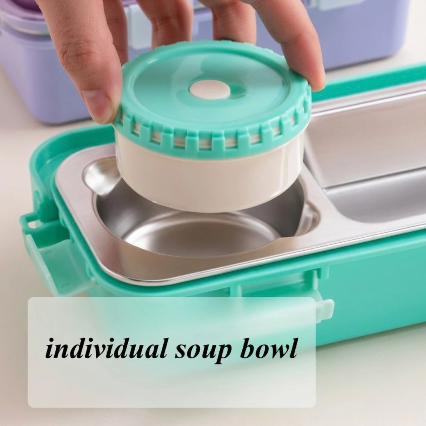 Stainless Steel 2 Compartment Lunch Box with Sauce Cup