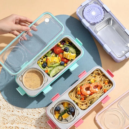 Stainless Steel 2 Compartment Lunch Box with Sauce Cup