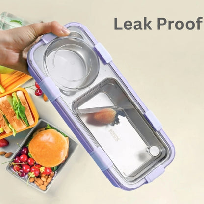Stainless Steel 2 Compartment Lunch Box with Sauce Cup