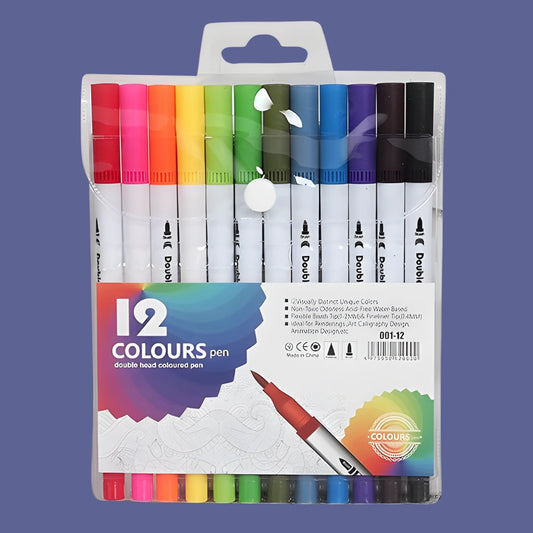 12 Colors Dual Tip Marker Pen Set
