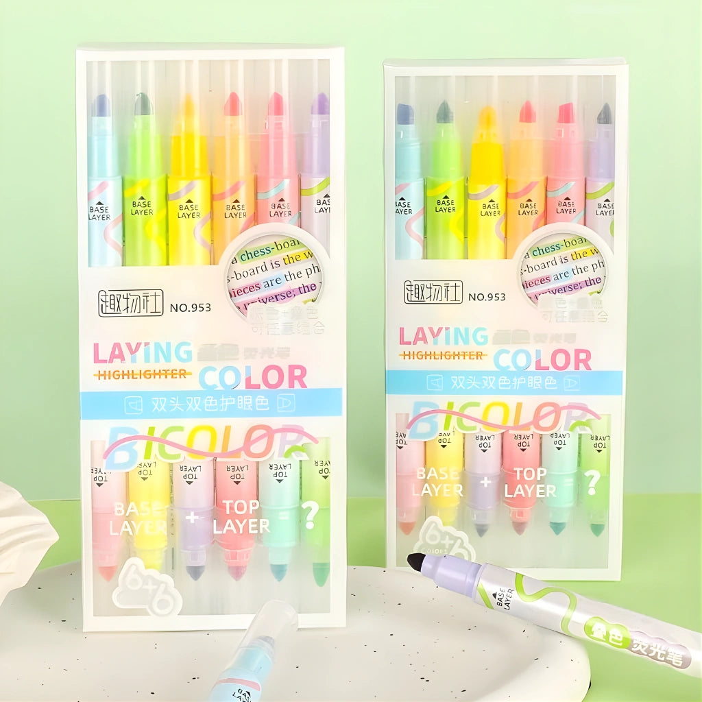 6 Colors Dual Tone Highlighter Pens