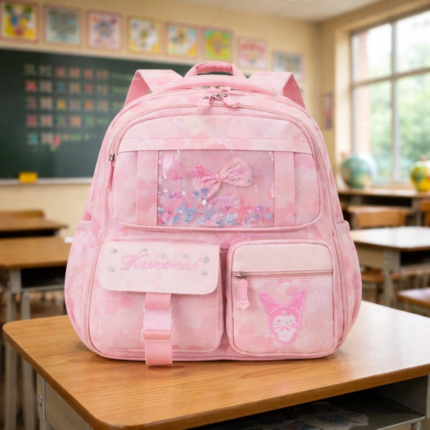 Glitter Window Cute School Backpack