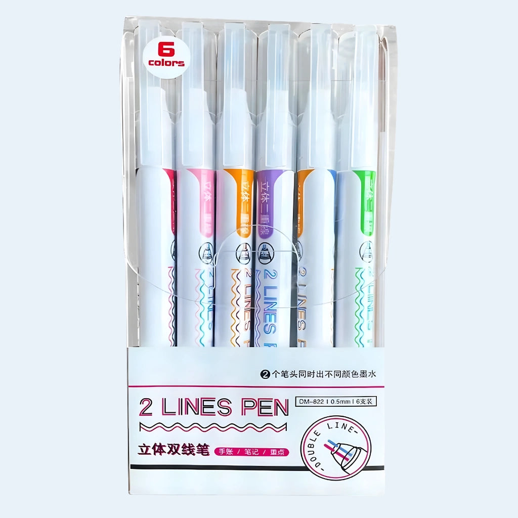 6 Color 2 Lines Outline Pen Set