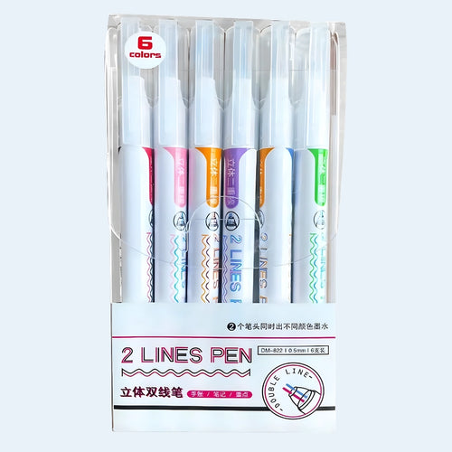 6 Color 2 Lines Outline Pen Set