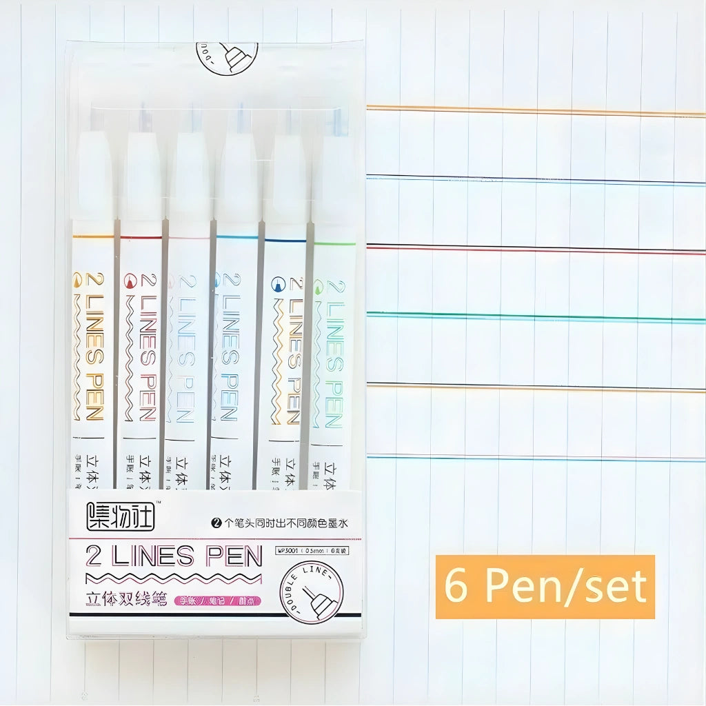 6 Color 2 Lines Outline Pen Set