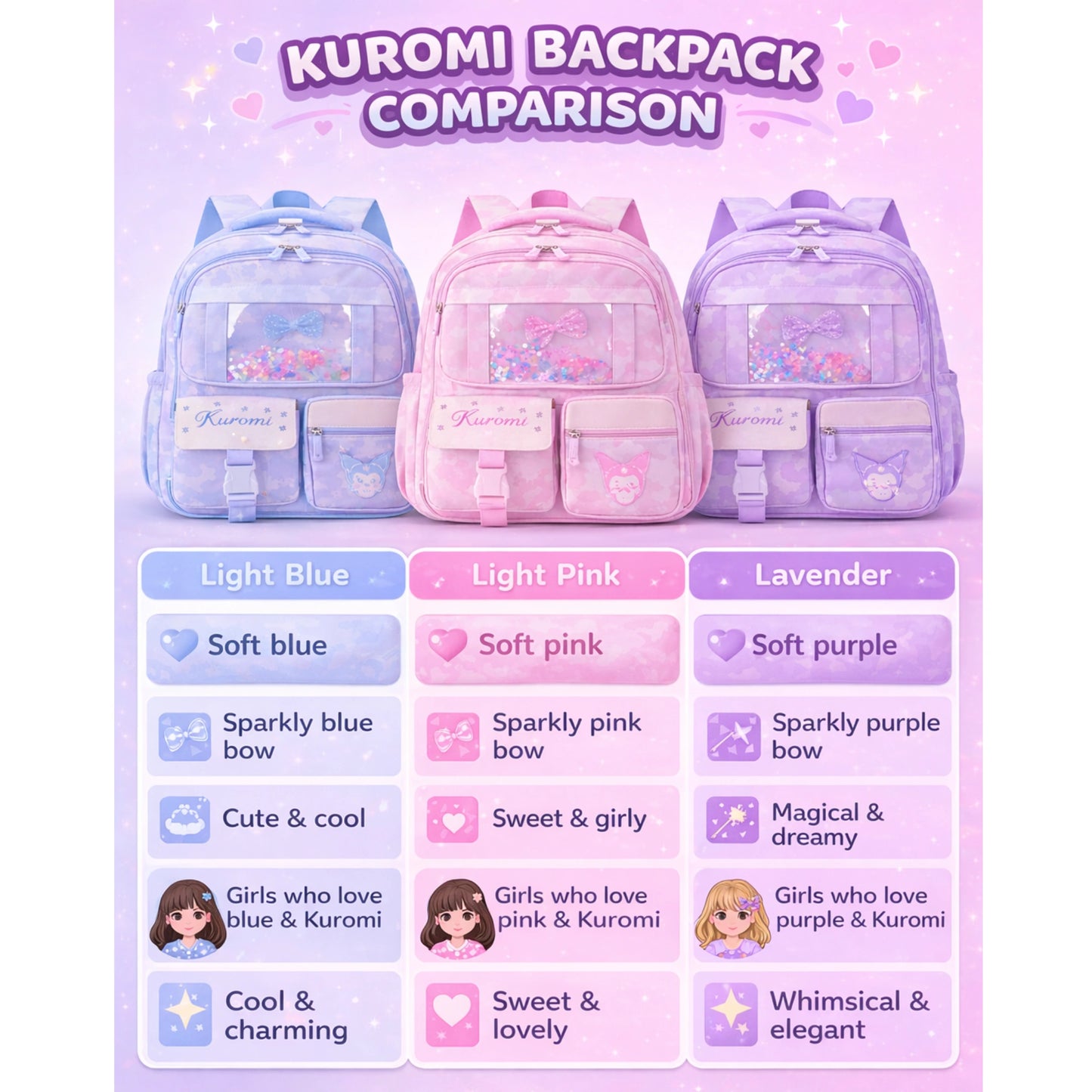 Glitter Window Cute School Backpack