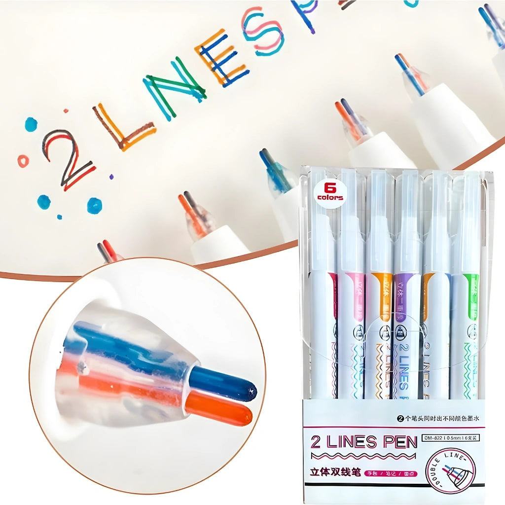 6 Color 2 Lines Outline Pen Set