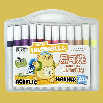 24 Colors Washable Acrylic Marker Pens Set