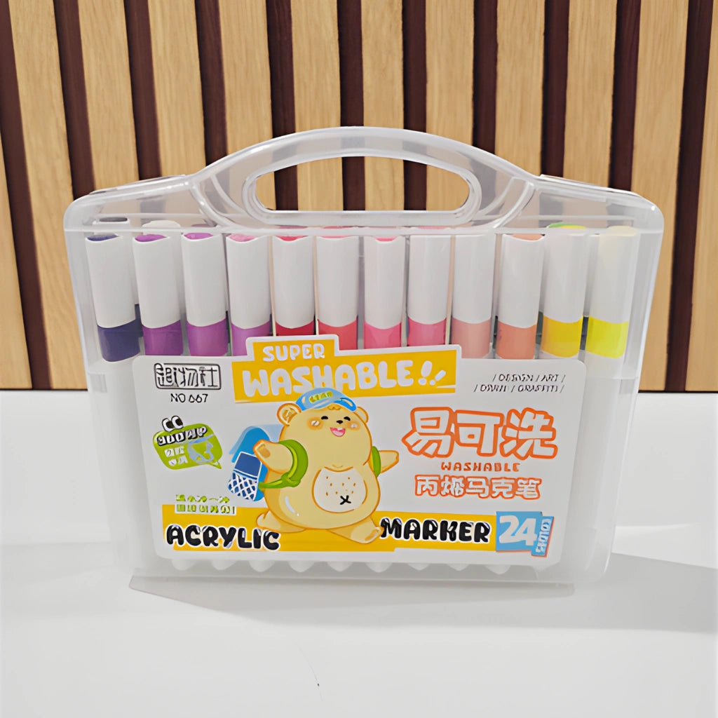 24 Colors Washable Acrylic Marker Pens Set