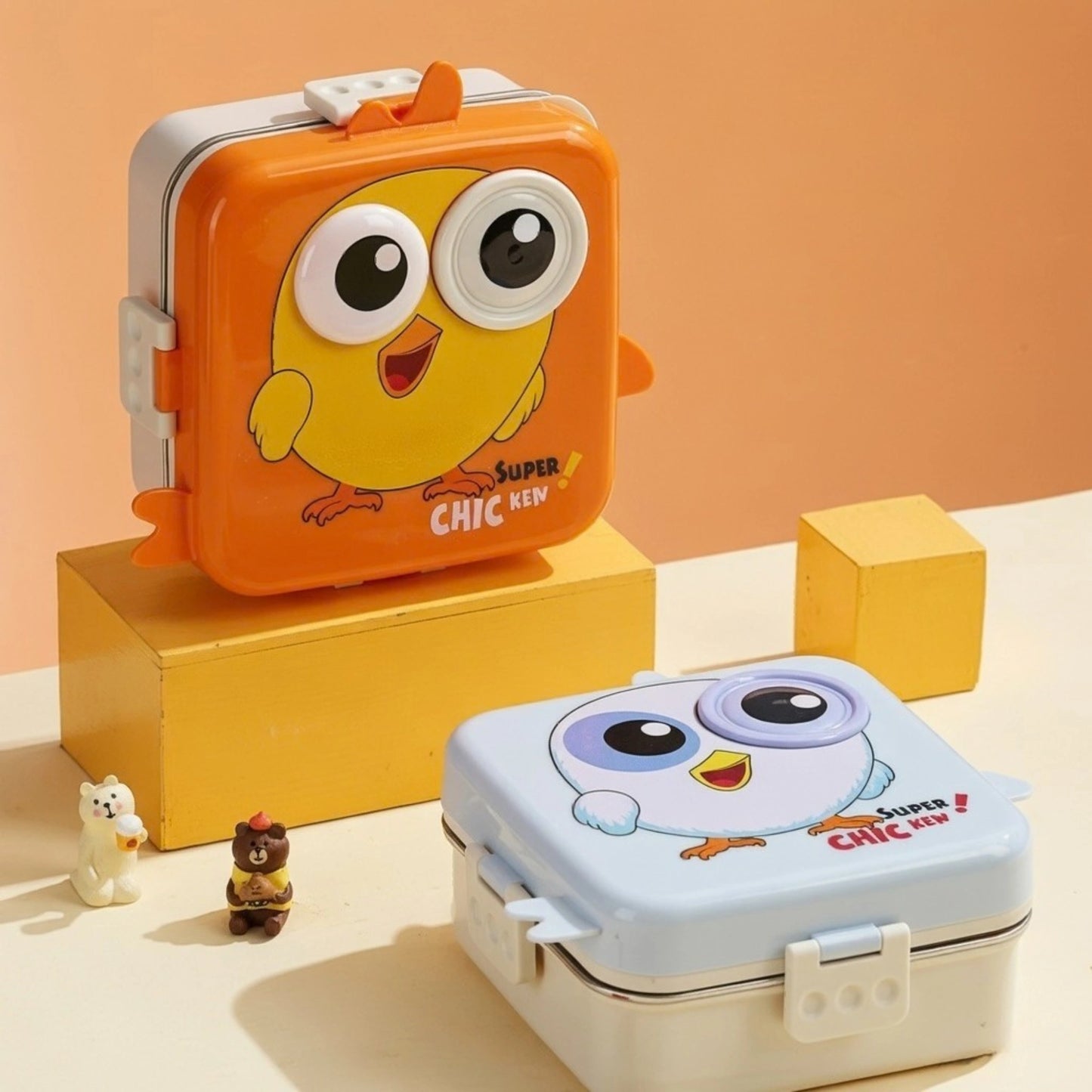 Cartoon Bento Lunch Box with Stainless Steel Tray