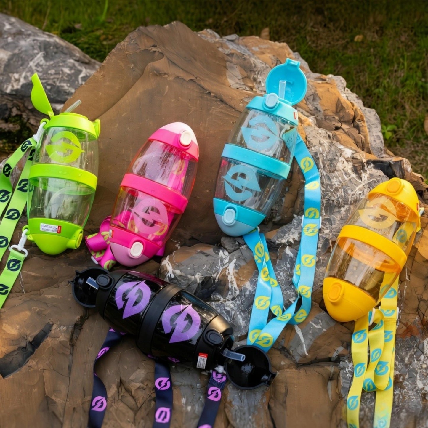 Cute Kids Water Bottle with Straw & Sling