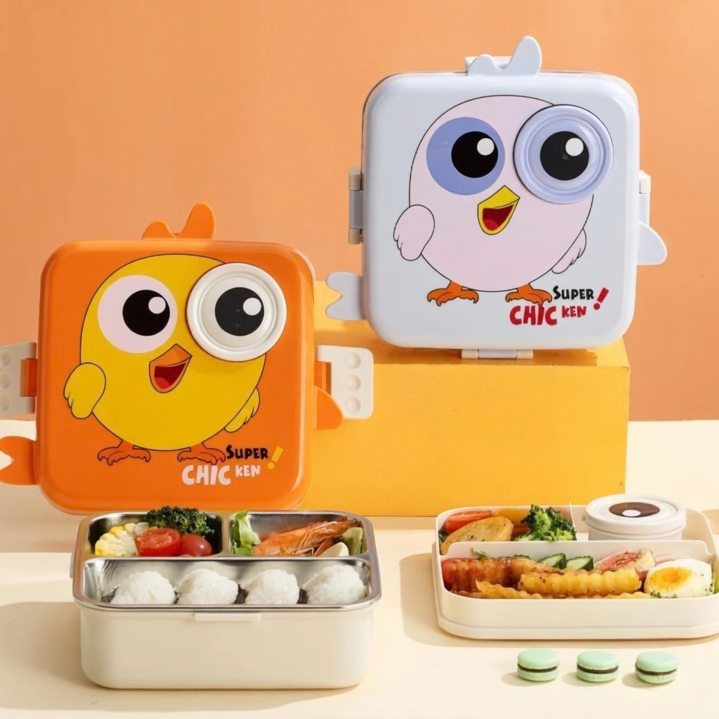 Cartoon Bento Lunch Box with Stainless Steel Tray