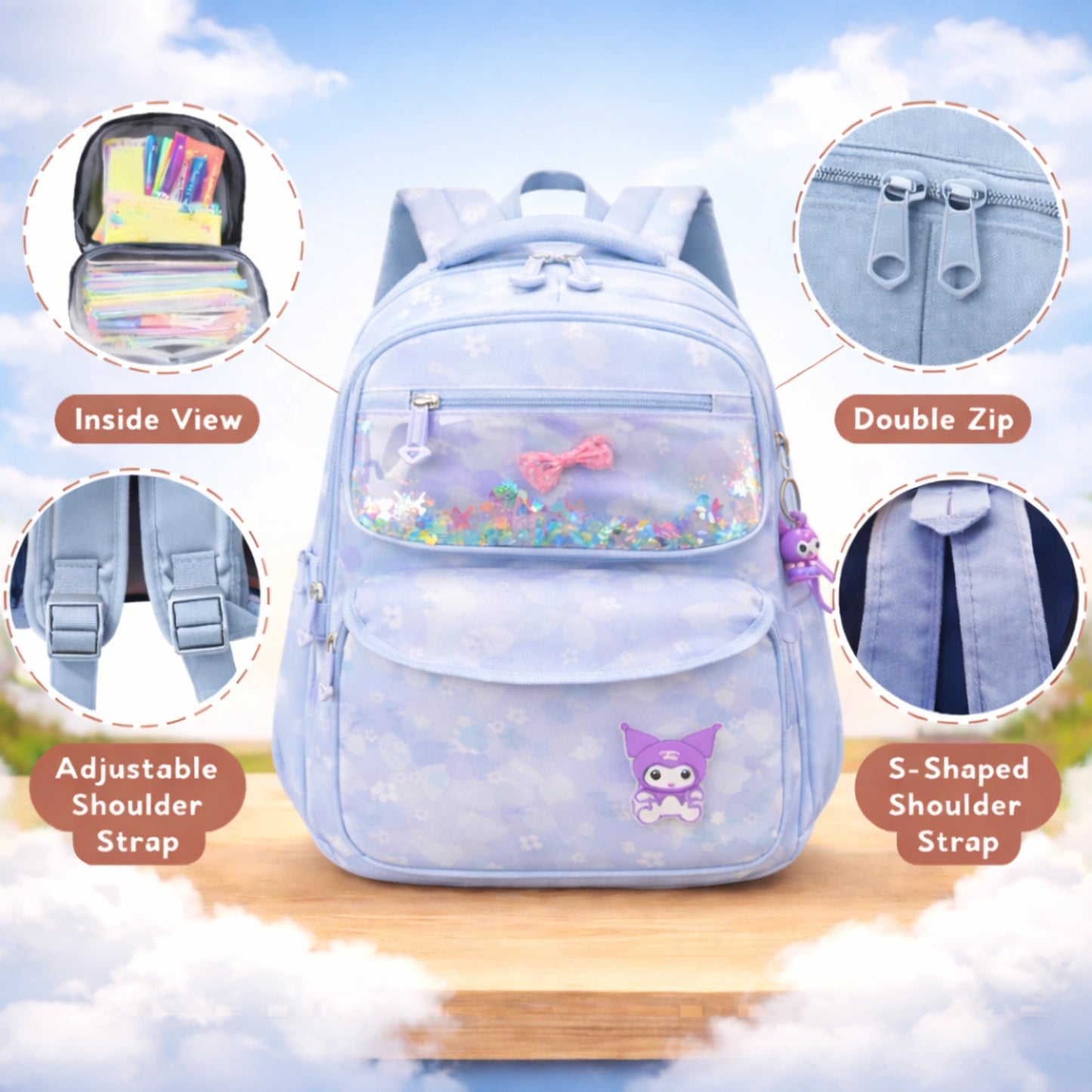 Cute Glitter Window School Backpack