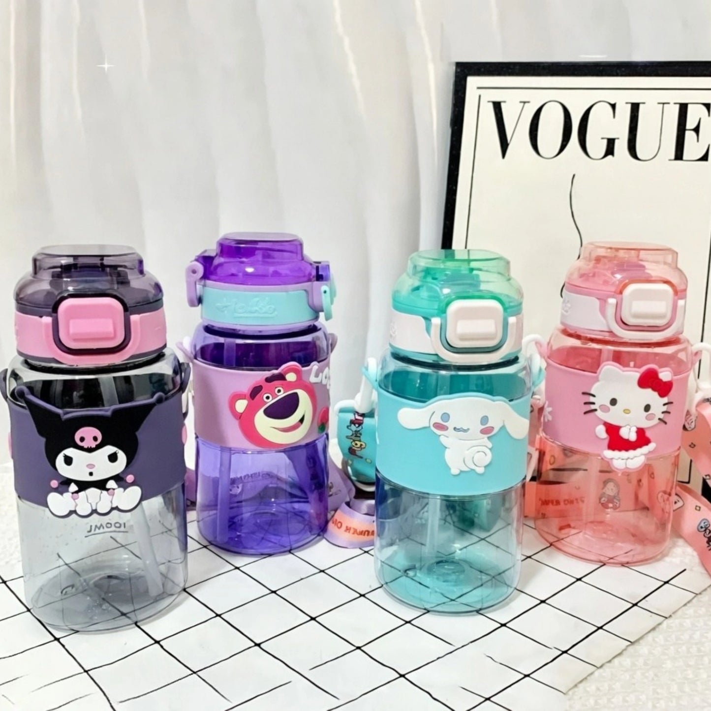 Cute Cartoon Kids Sipper Bottle with Straw & Strap