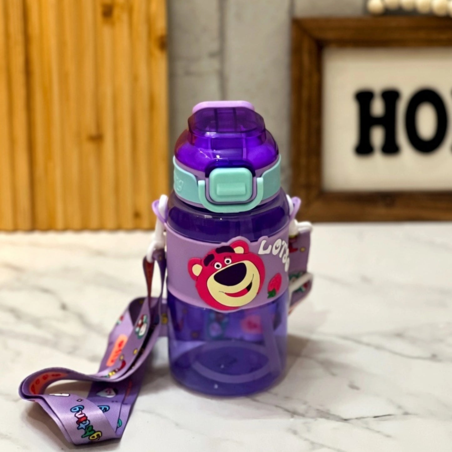 Cute Cartoon Kids Sipper Bottle with Straw & Strap