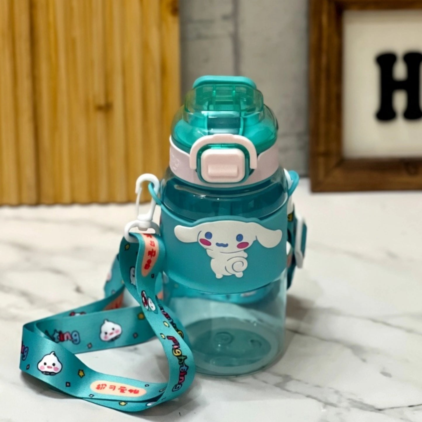 Cute Cartoon Kids Sipper Bottle with Straw & Strap