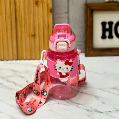Cute Cartoon Kids Sipper Bottle with Straw & Strap