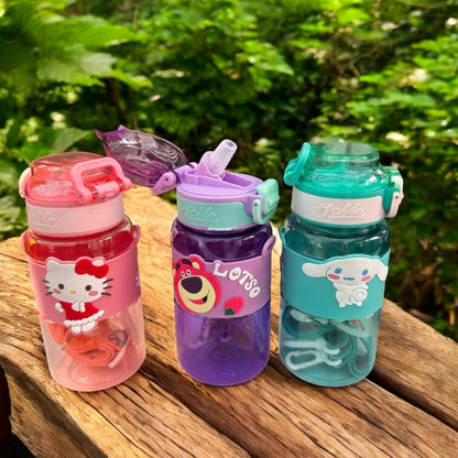 Cute Cartoon Kids Sipper Bottle with Straw & Strap