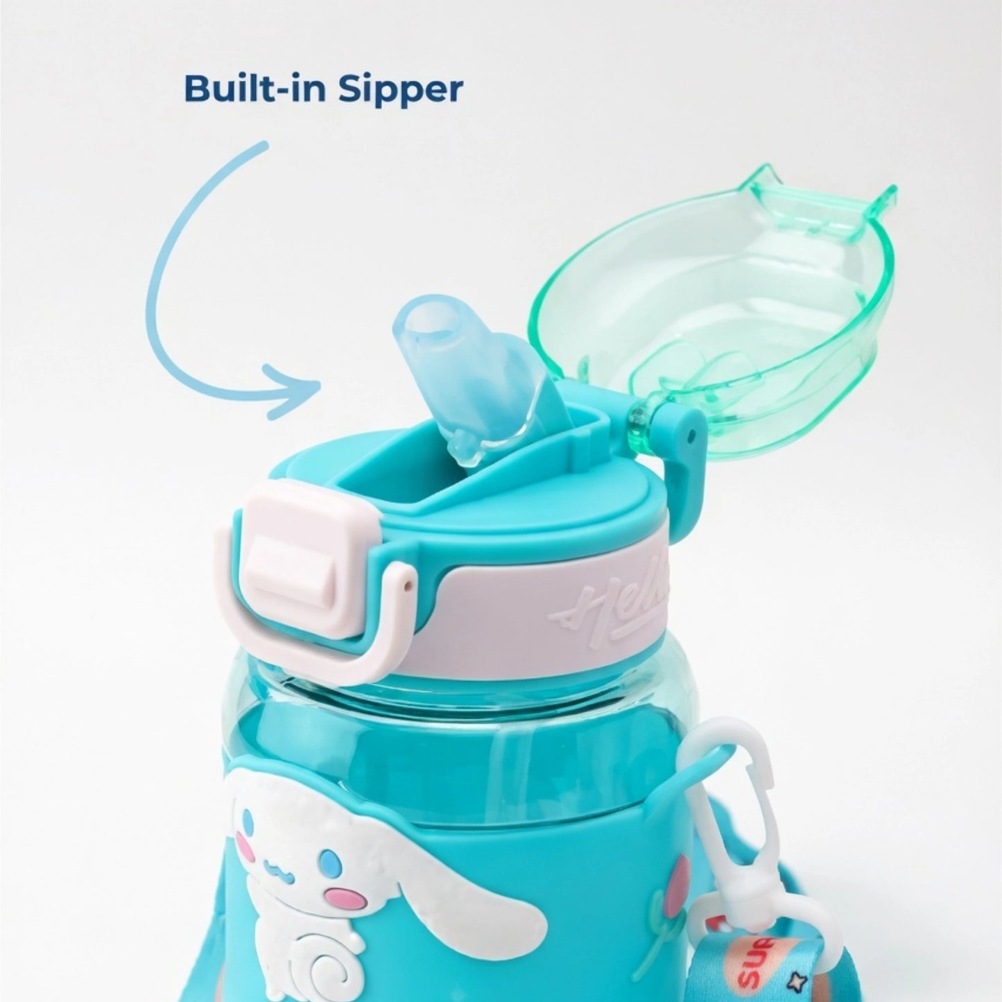 Cute Cartoon Kids Sipper Bottle with Straw & Strap