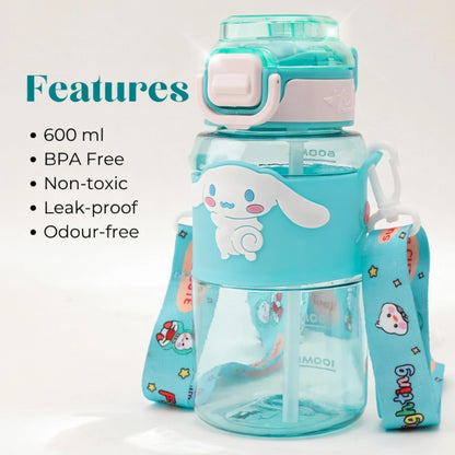 Cute Cartoon Kids Sipper Bottle with Straw & Strap