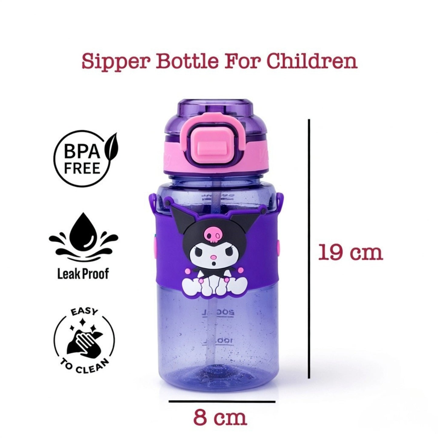 Cute Cartoon Kids Sipper Bottle with Straw & Strap