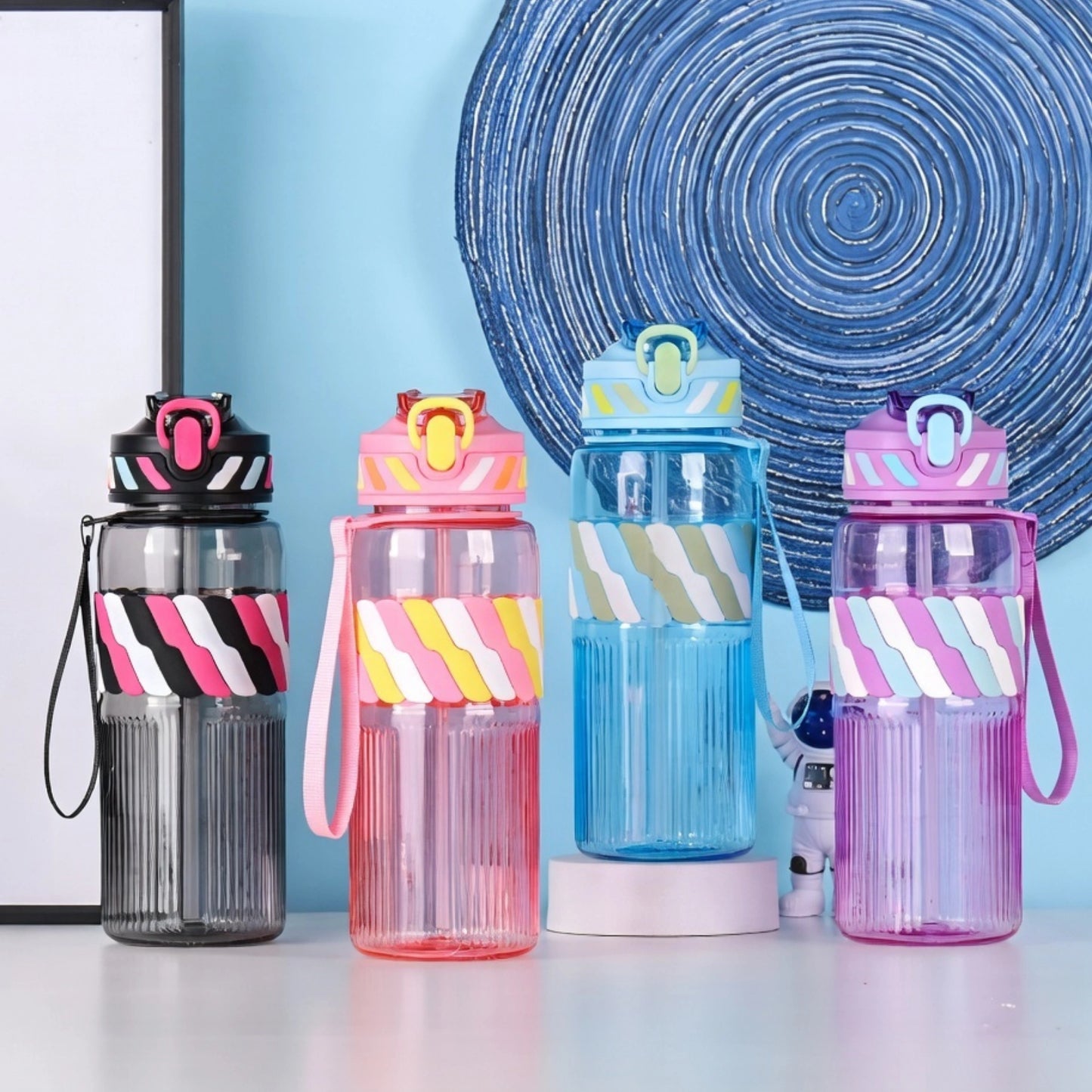 Designer Kids Water Bottle with Straw & Strap