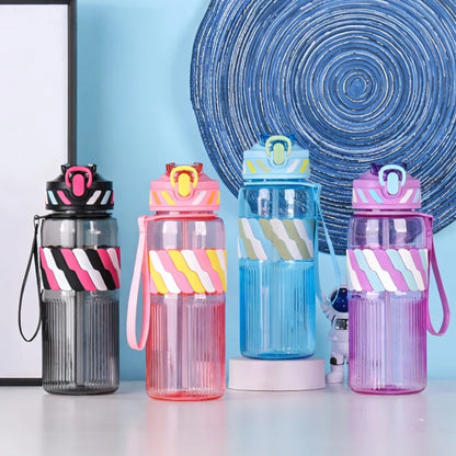 Designer Kids Water Bottle with Straw & Strap