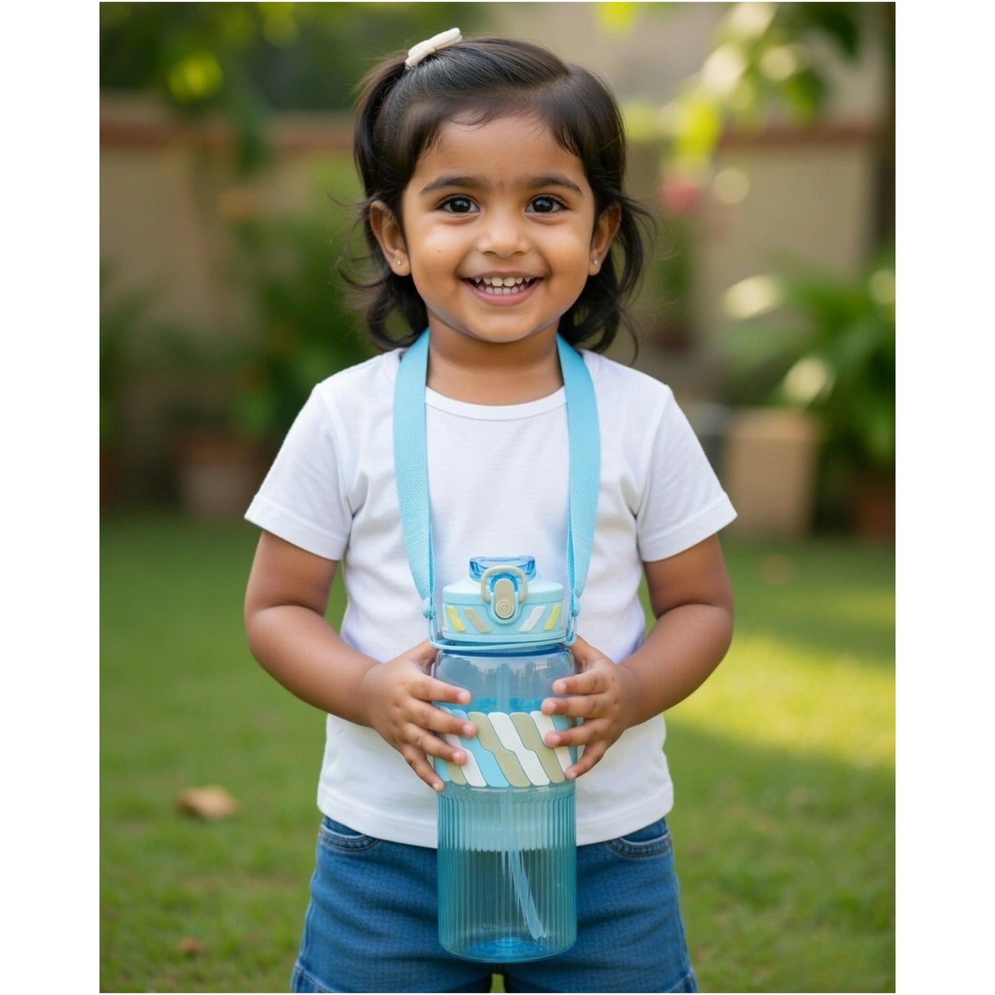 Designer Kids Water Bottle with Straw & Strap
