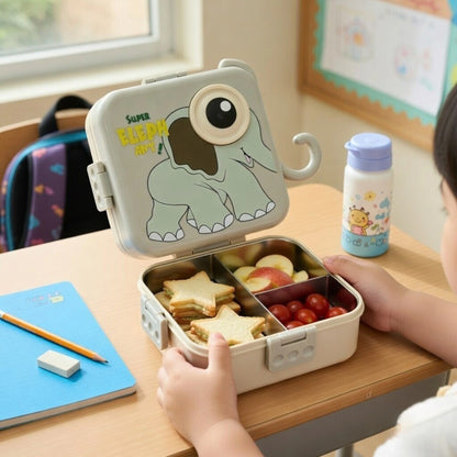 Cartoon Bento Lunch Box with Stainless Steel Tray