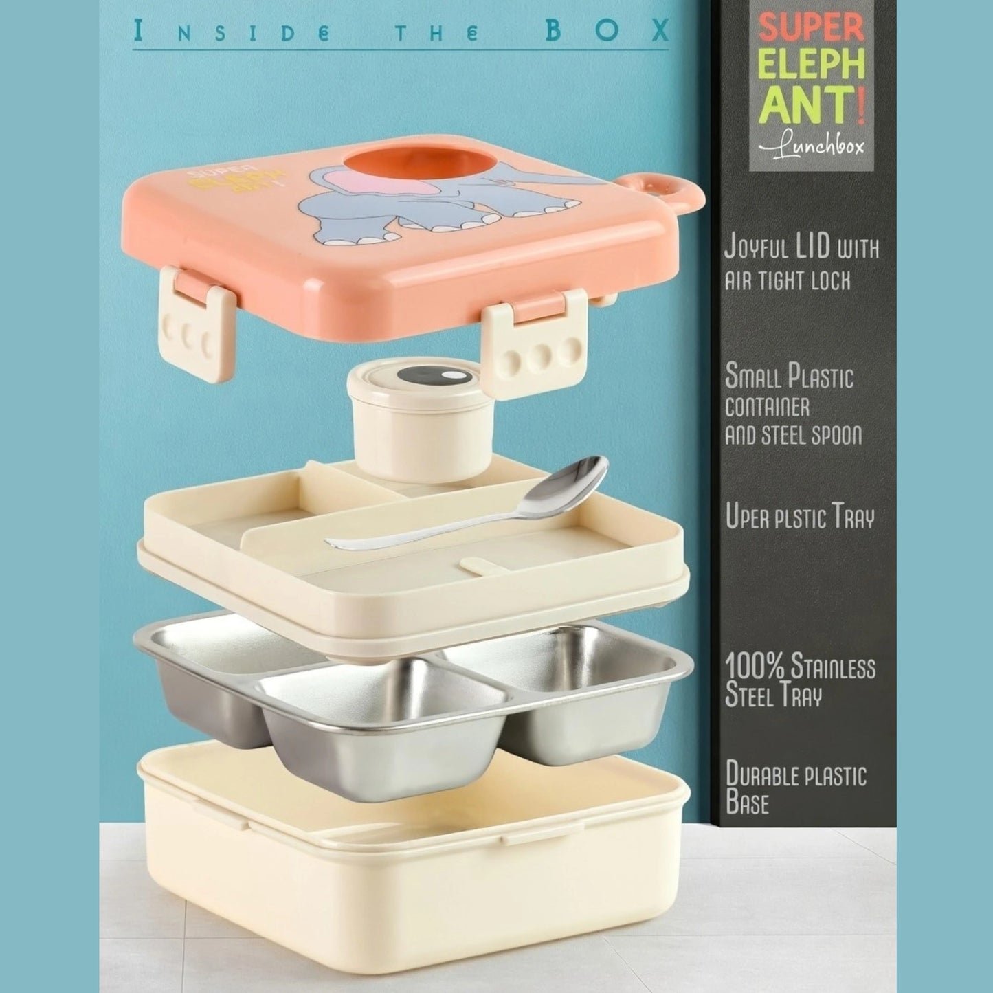 Cartoon Bento Lunch Box with Stainless Steel Tray