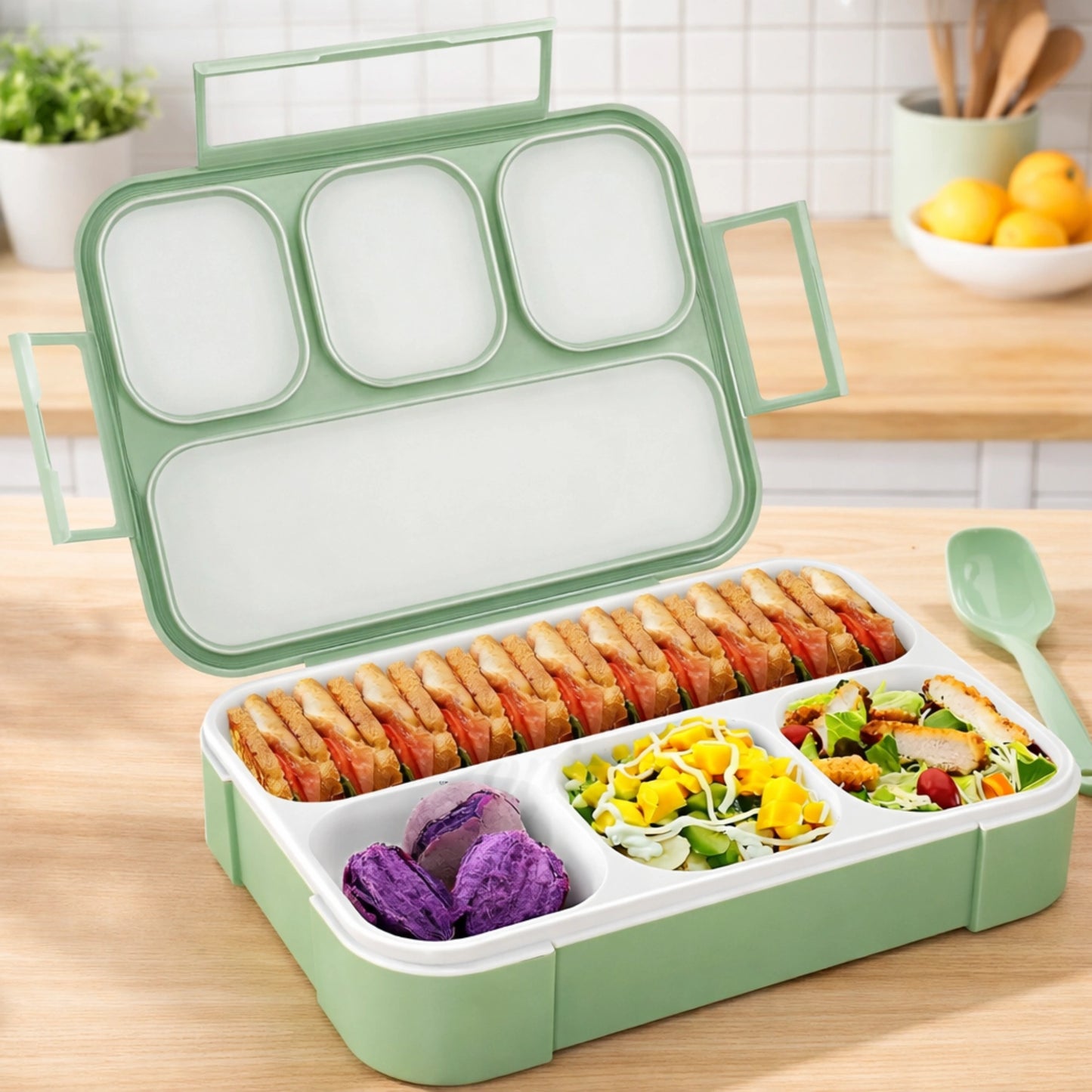 4 Compartment And 3 Compartment Leakproof Bento Lunch Box with Spoon