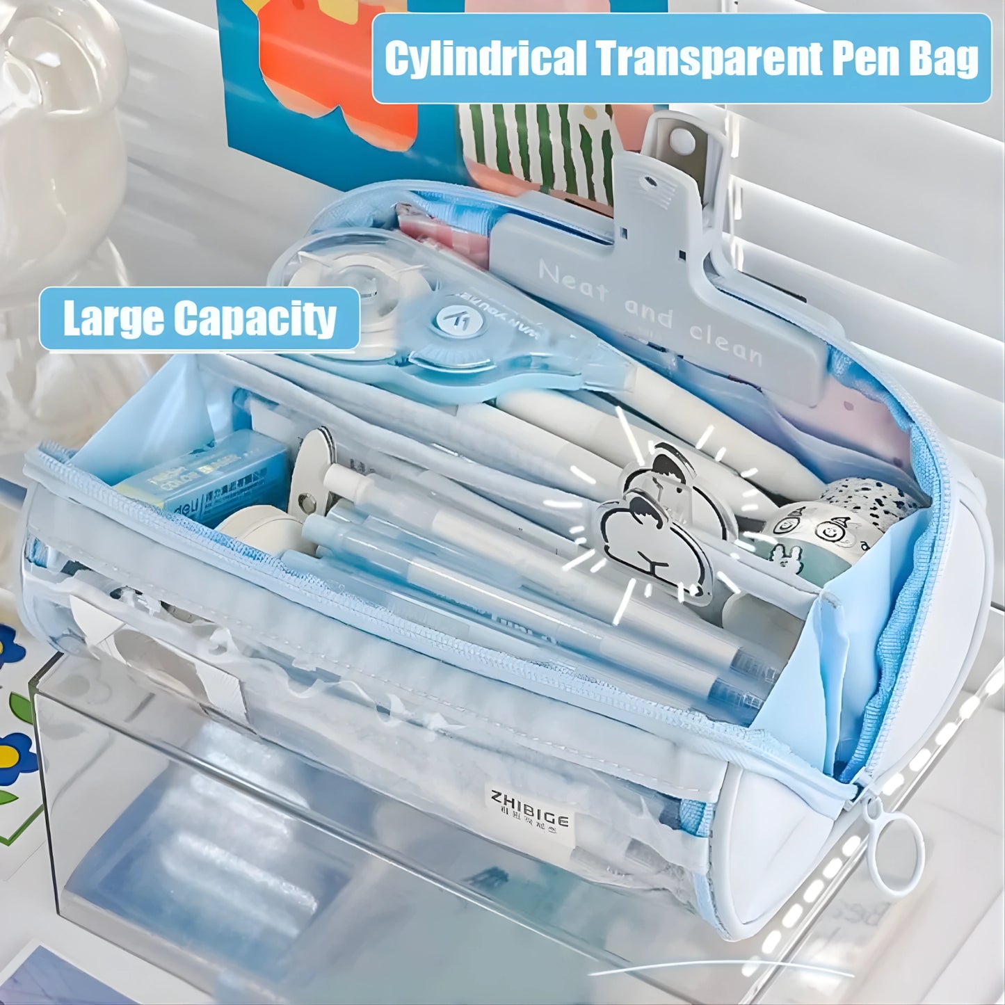 Multi-Compartment Transparent Pencil Case
