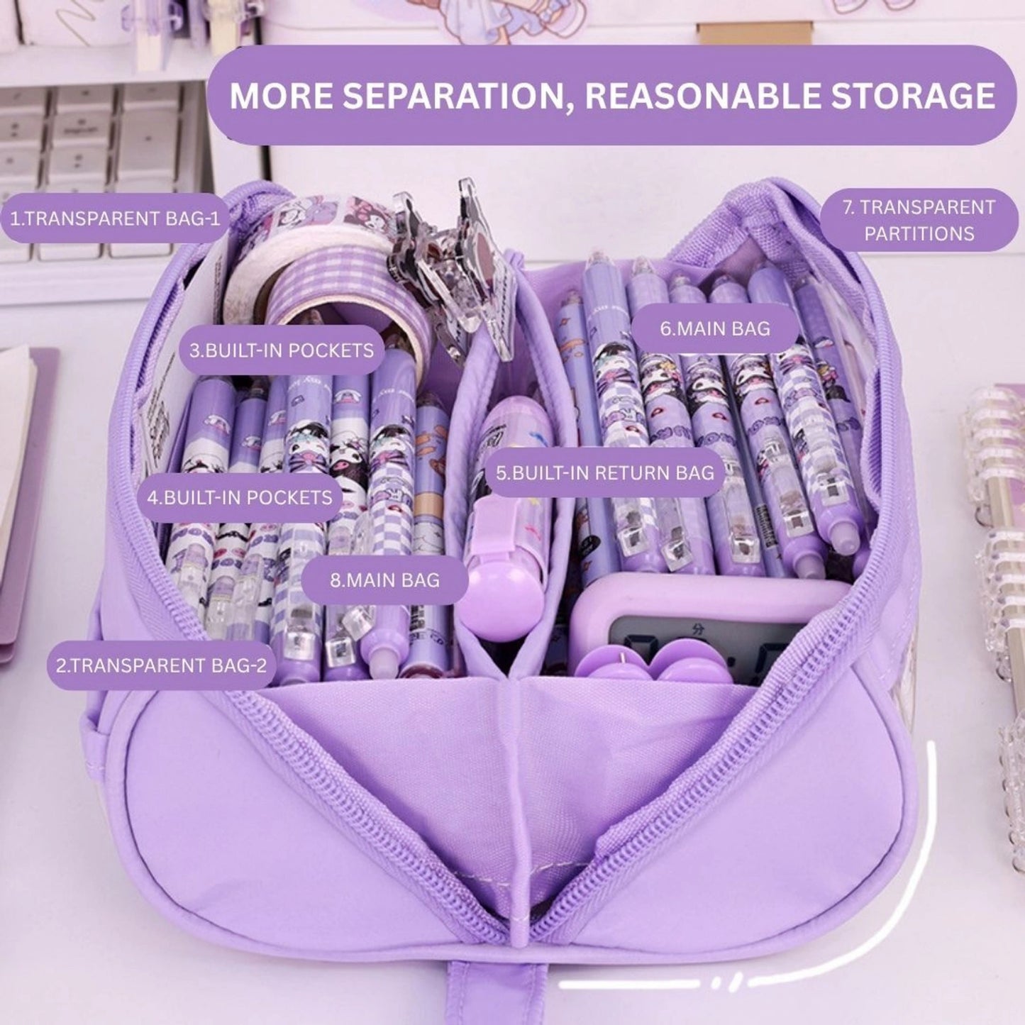 Multi-Compartment Transparent Pencil Case