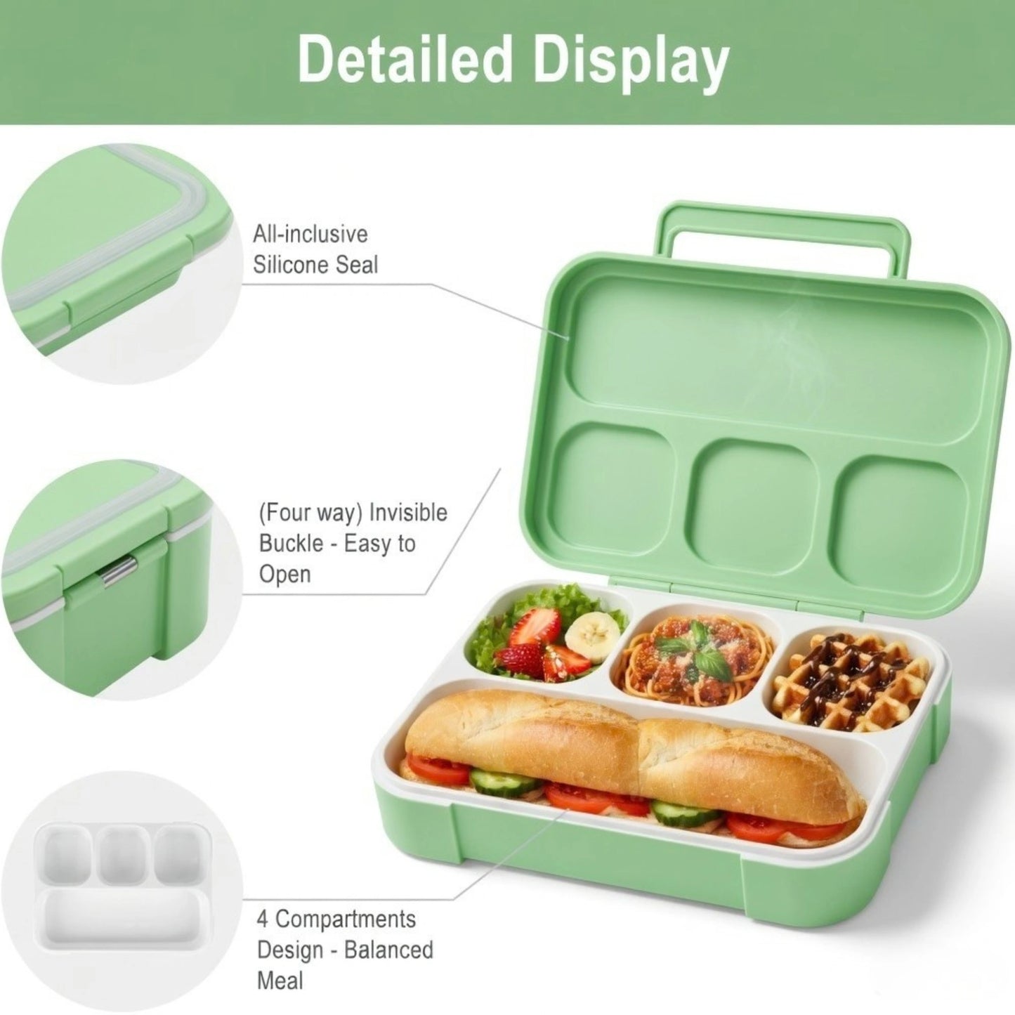 4 Compartment And 3 Compartment Leakproof Bento Lunch Box with Spoon