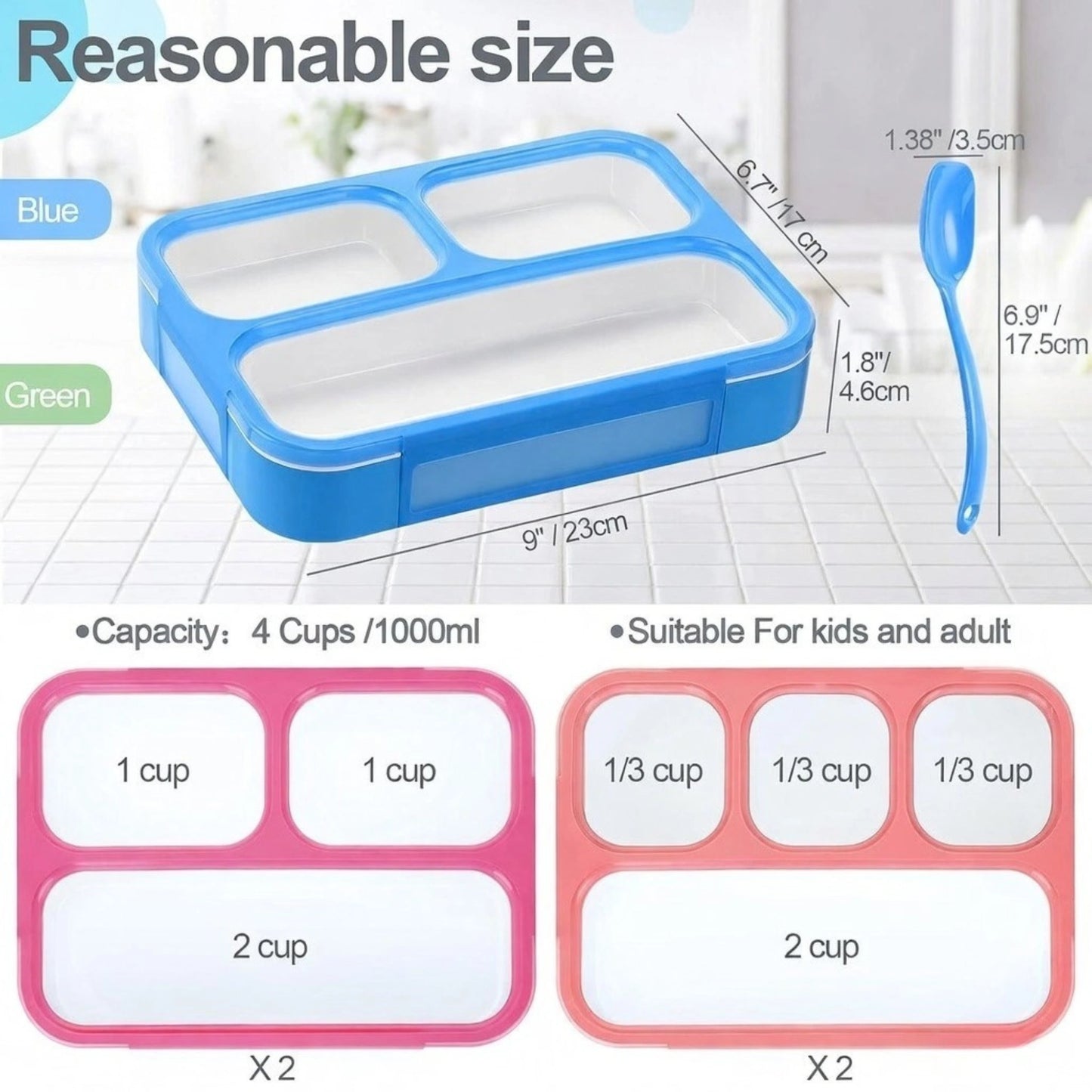 4 Compartment And 3 Compartment Leakproof Bento Lunch Box with Spoon