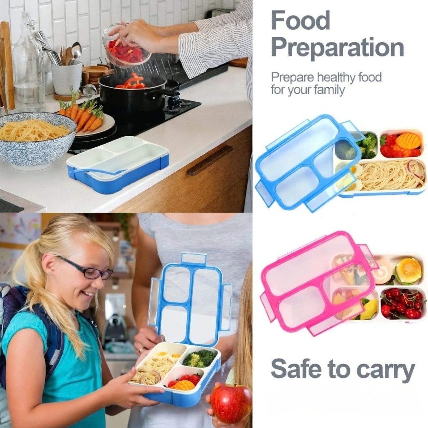 4 Compartment And 3 Compartment Leakproof Bento Lunch Box with Spoon