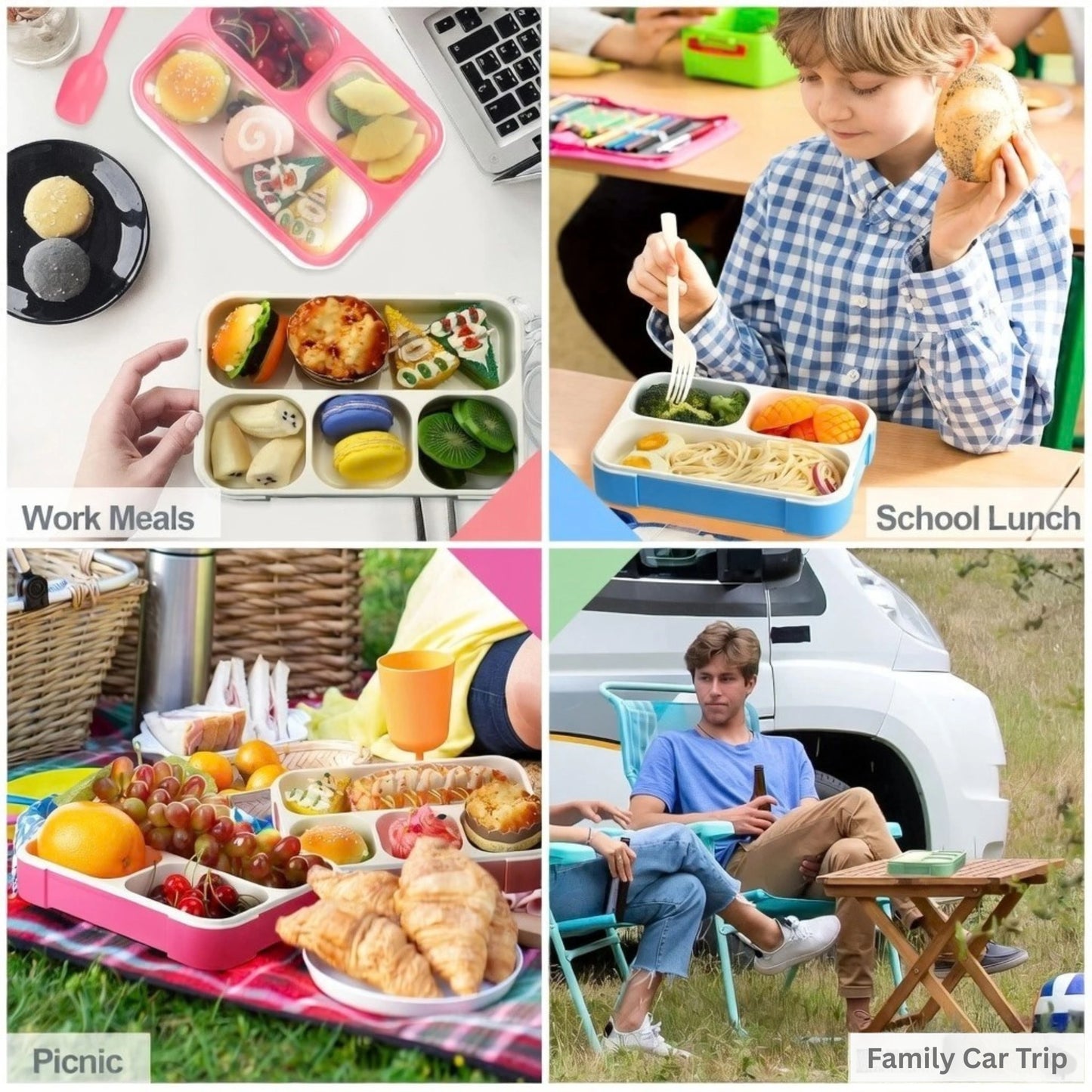4 Compartment And 3 Compartment Leakproof Bento Lunch Box with Spoon