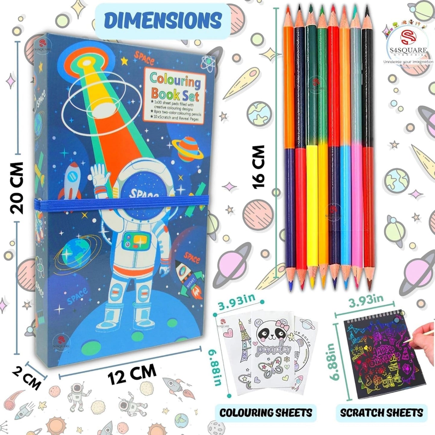 Colouring Book Set with Scratch Art