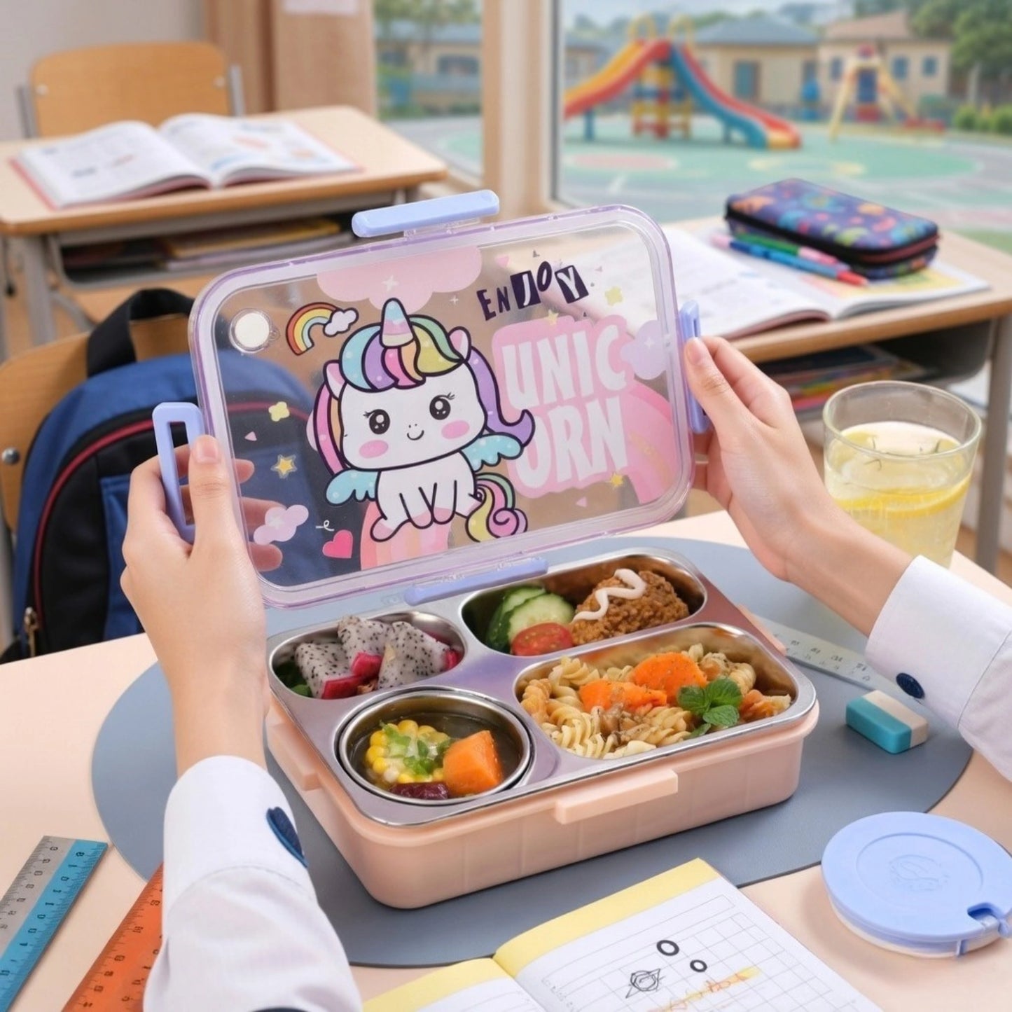 Stainless Steel Bento Lunch Box with Spoon & Chopsticks